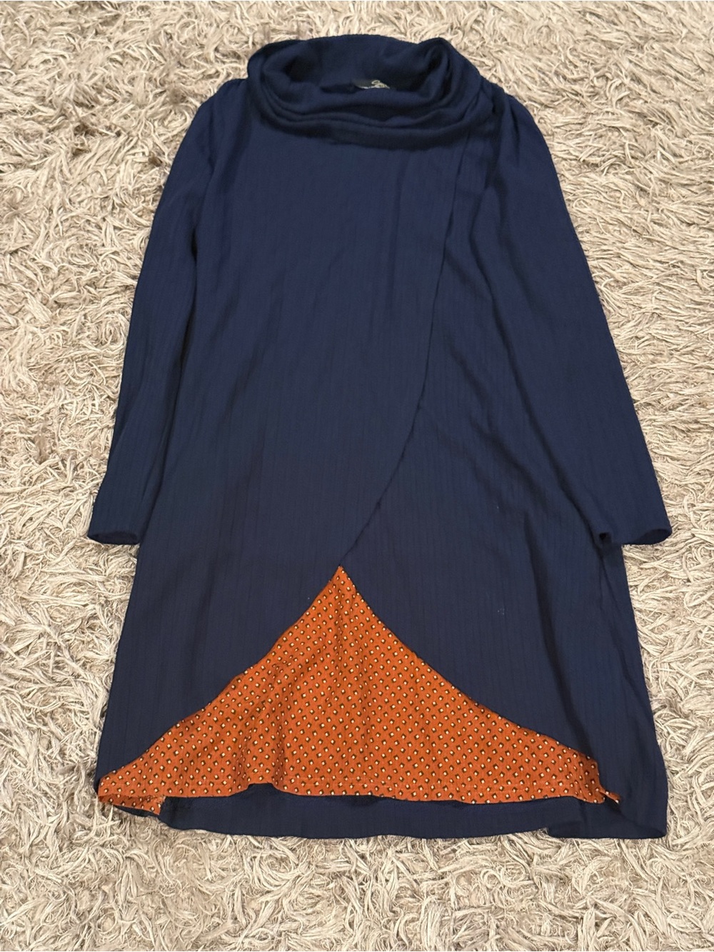 Suzanne Betro Navy Long-Sleeve Sweater Dress with Rust Accent
